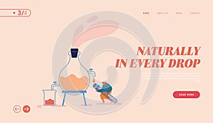 Herbal Aroma Therapy Cosmetic Perfumery Scent Production Landing Page Template. Tiny Female Character