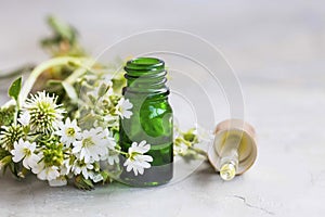 Herbal and aromatherapy essential oil with white flowers and med