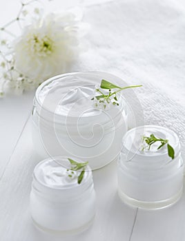 Herbal bodycare cosmetic cream with flowers hygienic skincare product