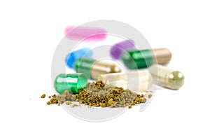 Herbal capsules close up