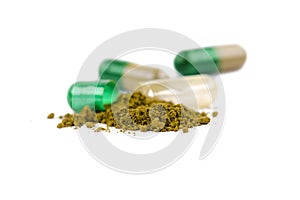 Herbal capsules close up