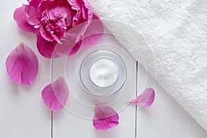 Herbal cosmetic acne cream with flowers vitamin skincare organic moisturizer photo