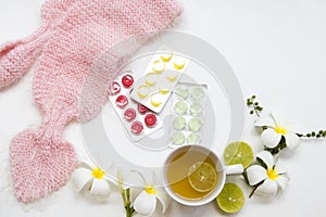 Herbal healthy drinks hot honey lemon and lozenge for health care sore throat