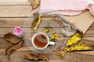 Herbal healthy drinks hot lemon tea of lifestyle relax in autumn season