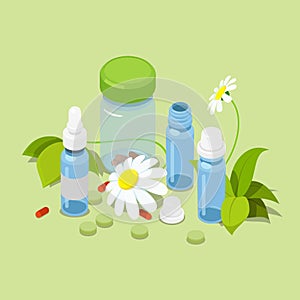 Herbal heeling cure alternative medicine flat isometric vector photo