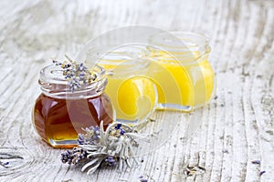 Herbal honey with lavender flowers