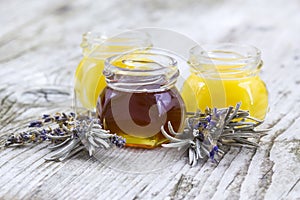Herbal honey with lavender flowers