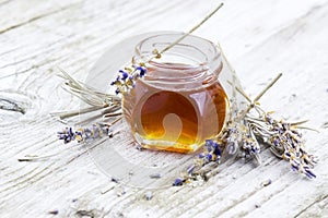 Herbal honey with lavender flowers