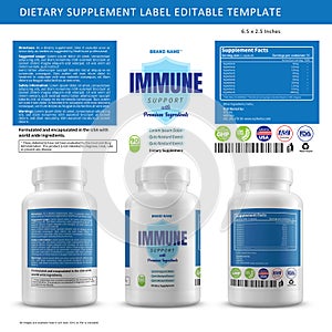 Herbal immune dietary supplement label package template editable design Royalty free