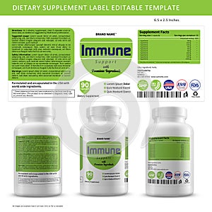 Herbal immune dietary supplement label package template editable design Royalty free