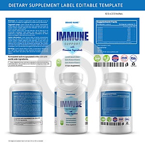 Herbal immune dietary supplement label package template editable design Royalty free photo