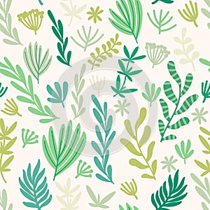 Herbal, leaf and floral vector pattern. Flower and green leaves