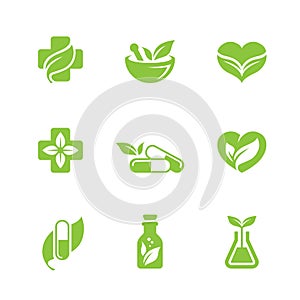 Herbal medicine icons set photo