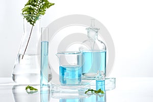 Herbal medicine natural organic and scientific glassware, Research and development concept