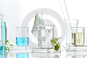 Herbal medicine natural organic and scientific glassware, Research and development concept