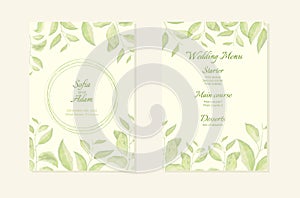 Herbal minimalistic vector frame. Hand painted branches on white background. Greenery wedding invitation. Watercolor