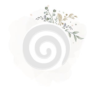 Herbal minimalistic vector frame. Hand painted plants, branches, leaves on a white background. Wedding invitation