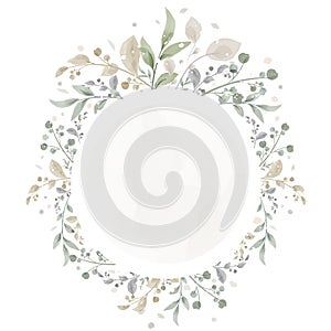 Herbal minimalistic vector frame. Hand painted plants, branches, leaves on a white background. Wedding invitation