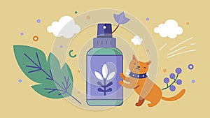 An herbal pet pheromone spray to create a sense of security and reduce stress in unfamiliar environments.. Vector photo