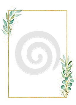 Herbal rectangular decorative frame watercolor raster illustration