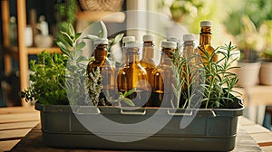 Herbal Remedies in Glass Bottle and Plastic Box