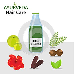 A herbal shampoo for hair using natural ingredients and herbs - Vector