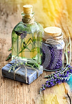 Herbal soap lavender massage oil bath salt flowers vintage toned