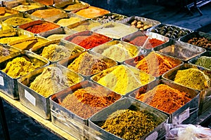 Herbal  and spice market stall at basar Suq Al Hamidiyah in Damascus photo