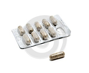 Herbal supplement pills in packing