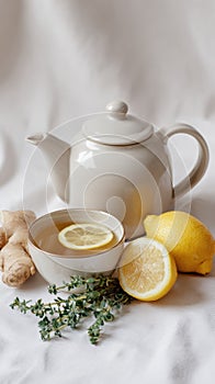 Herbal tea composition with lemon, ginger, and thyme