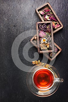 Herbal tea, dried herbs and flowers