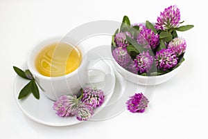 Herbal tea with flowers of clover