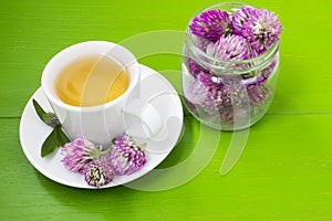 Herbal tea with flowers of clover