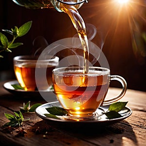 Herbal tea, fresh brewed herbal drink with asian tea leaves