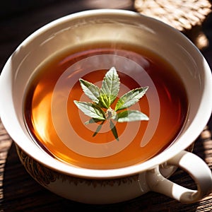 Herbal tea, fresh brewed herbal drink with asian tea leaves
