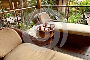 Herbal tea with honey. Spa lounge area