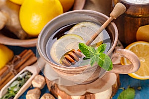 Herbal tea with mint and honey