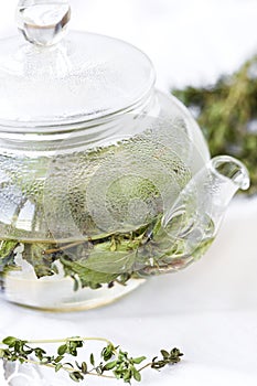 Herbal tea with mint and thyme