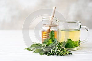 Herbal tea with mint, thyme, sage
