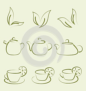 Herbal tea, set cups and teapots