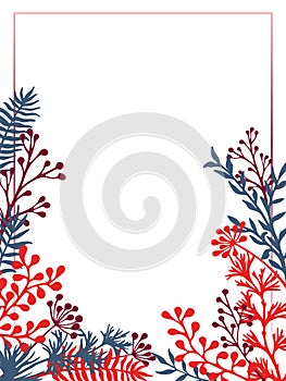 Herbal twigs and branches border vector invitation card.