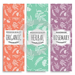 Herbal vertical banners with organic herbal rosemary valuable for human health