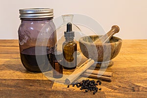 Herbalism, herbal health tincture mortar and Pestle photo