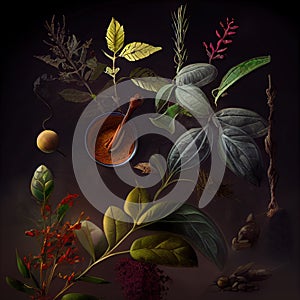 Generative AI: herbalism jars with tree photo