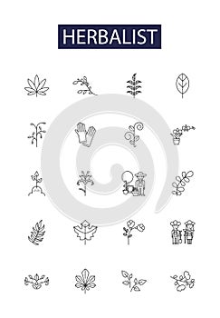Herbalist line vector icons and signs. Herbalism, Herbs, Herbology, Botany, Medicinal, Plants, Remedies, Natural outline