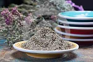 Herbes de Provence, mixture of dried herbs considered typical of the Provence region, blends often contain savory, marjoram,