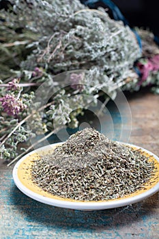 Herbes de Provence, mixture of dried herbs considered typical of the Provence region, blends often contain savory, marjoram,