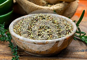 Herbes de Provence, mixture of dried herbs typical of the Provence region, blends often contain savory, marjoram, rosemary, thyme