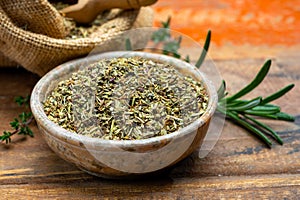 Herbes de Provence, mixture of dried herbs typical of the Provence region, blends often contain savory, marjoram, rosemary, thyme