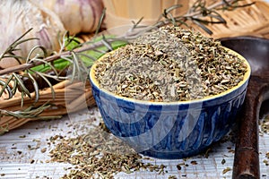 Herbes de Provence, mixture of dried herbs typical of the Provence region, blends often contain savory, marjoram, rosemary, thyme